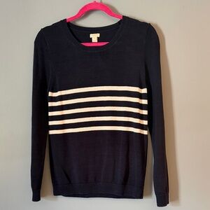 J.CREW Women's Navy Striped Crewneck Sweater - Navy & White Size Med Cotton Nau